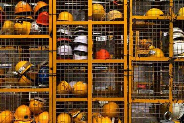 Safety at work, hard hats