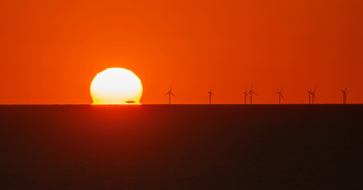 wind farm at sunset